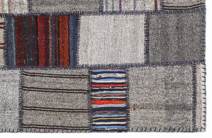 Striped Over Dyed Kilim Patchwork Unique Rug 5'3'' x 7'7'' ft 160 x 230 cm