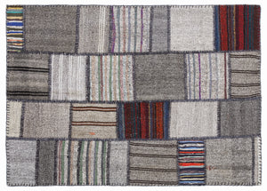 Striped Over Dyed Kilim Patchwork Unique Rug 5'3'' x 7'7'' ft 160 x 230 cm