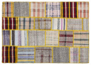 Mixed Over Dyed Kilim Patchwork Unique Rug 5'3'' x 7'7'' ft 160 x 230 cm