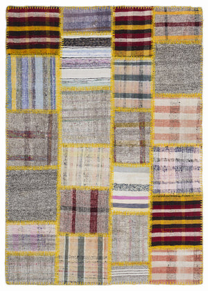 Mixed Over Dyed Kilim Patchwork Unique Rug 5'3'' x 7'7'' ft 160 x 230 cm