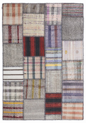 Striped Over Dyed Kilim Patchwork Unique Rug 5'3'' x 7'7'' ft 160 x 230 cm