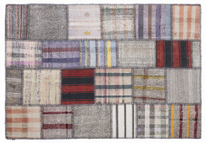 Striped Over Dyed Kilim Patchwork Unique Rug 5'3'' x 7'7'' ft 160 x 230 cm