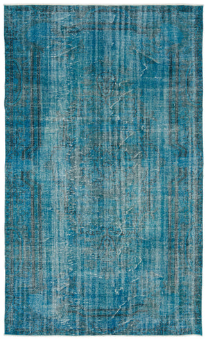 Turquoise Over Dyed Vintage Rug 5'7'' x 9'4'' ft 170 x 285 cm