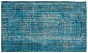 Turquoise Over Dyed Vintage Rug 5'7'' x 9'4'' ft 170 x 285 cm