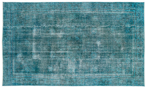 Turquoise  Over Dyed Vintage Rug 5'4'' x 8'12'' ft 162 x 274 cm