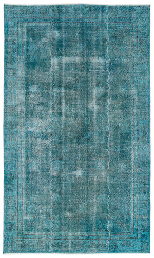 Turquoise  Over Dyed Vintage Rug 5'4'' x 8'12'' ft 162 x 274 cm