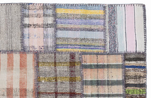 Striped Over Dyed Kilim Patchwork Unique Rug 5'3'' x 7'7'' ft 160 x 230 cm