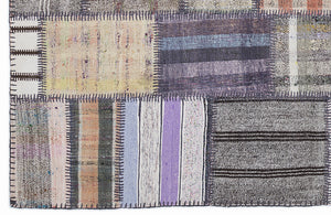 Striped Over Dyed Kilim Patchwork Unique Rug 5'3'' x 7'7'' ft 160 x 230 cm