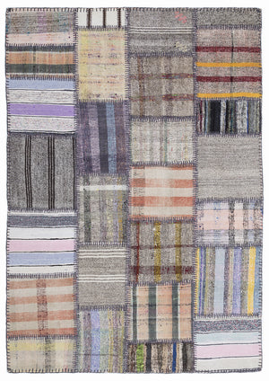 Striped Over Dyed Kilim Patchwork Unique Rug 5'3'' x 7'7'' ft 160 x 230 cm