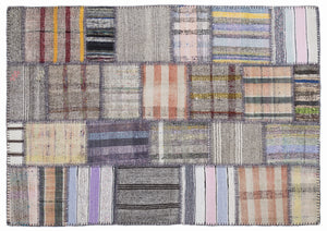 Striped Over Dyed Kilim Patchwork Unique Rug 5'3'' x 7'7'' ft 160 x 230 cm