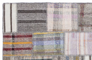 Striped Over Dyed Kilim Patchwork Unique Rug 5'3'' x 7'7'' ft 160 x 230 cm