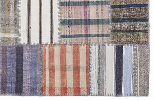 Striped Over Dyed Kilim Patchwork Unique Rug 5'3'' x 7'7'' ft 160 x 230 cm