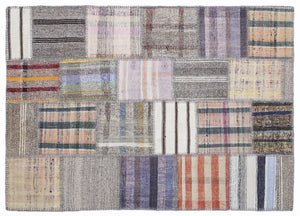 Striped Over Dyed Kilim Patchwork Unique Rug 5'3'' x 7'7'' ft 160 x 230 cm