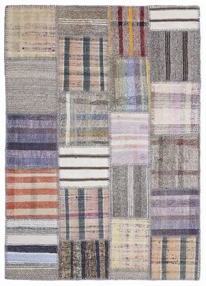 Striped Over Dyed Kilim Patchwork Unique Rug 5'3'' x 7'7'' ft 160 x 230 cm