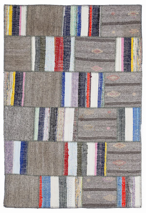 Striped Over Dyed Kilim Patchwork Unique Rug 5'3'' x 7'7'' ft 160 x 230 cm