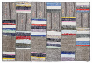 Striped Over Dyed Kilim Patchwork Unique Rug 5'3'' x 7'7'' ft 160 x 230 cm