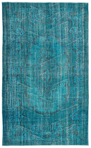 Turquoise Over Dyed Vintage Rug 5'10'' x 9'3'' ft 178 x 283 cm