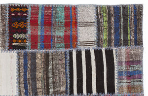 Striped Over Dyed Kilim Patchwork Unique Rug 5'3'' x 7'7'' ft 160 x 230 cm