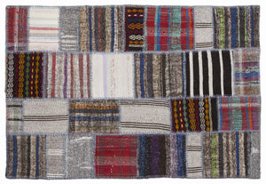 Striped Over Dyed Kilim Patchwork Unique Rug 5'3'' x 7'7'' ft 160 x 230 cm
