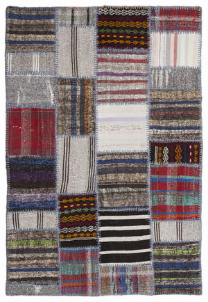 Striped Over Dyed Kilim Patchwork Unique Rug 5'3'' x 7'7'' ft 160 x 230 cm