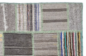 Striped Over Dyed Kilim Patchwork Unique Rug 5'3'' x 7'7'' ft 160 x 230 cm