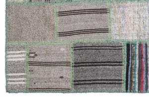 Striped Over Dyed Kilim Patchwork Unique Rug 5'3'' x 7'7'' ft 160 x 230 cm