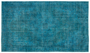 Turquoise Over Dyed Vintage Rug 5'7'' x 9'7'' ft 169 x 292 cm