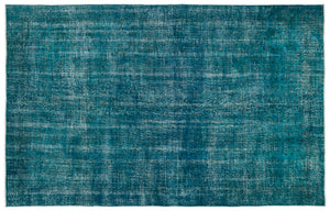 Turquoise Over Dyed Vintage Rug 6'4'' x 9'12'' ft 192 x 304 cm