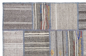 Striped Over Dyed Kilim Patchwork Unique Rug 5'3'' x 7'7'' ft 160 x 230 cm