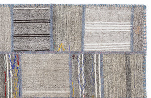 Striped Over Dyed Kilim Patchwork Unique Rug 5'3'' x 7'7'' ft 160 x 230 cm