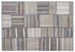 Striped Over Dyed Kilim Patchwork Unique Rug 5'3'' x 7'7'' ft 160 x 230 cm