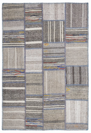 Striped Over Dyed Kilim Patchwork Unique Rug 5'3'' x 7'7'' ft 160 x 230 cm