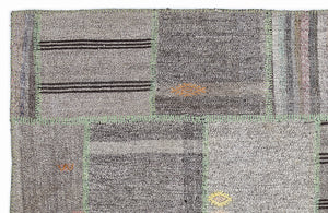 Striped Over Dyed Kilim Patchwork Unique Rug 5'3'' x 7'7'' ft 160 x 230 cm