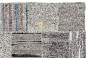 Striped Over Dyed Kilim Patchwork Unique Rug 5'3'' x 7'7'' ft 160 x 230 cm