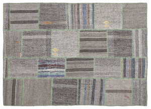 Striped Over Dyed Kilim Patchwork Unique Rug 5'3'' x 7'7'' ft 160 x 230 cm