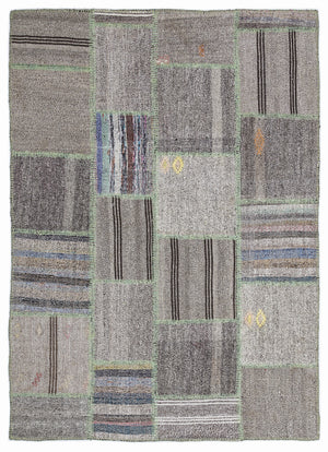 Striped Over Dyed Kilim Patchwork Unique Rug 5'3'' x 7'7'' ft 160 x 230 cm