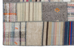 Striped Over Dyed Kilim Patchwork Unique Rug 5'3'' x 7'7'' ft 160 x 230 cm