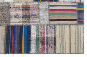 Striped Over Dyed Kilim Patchwork Unique Rug 5'3'' x 7'7'' ft 160 x 230 cm