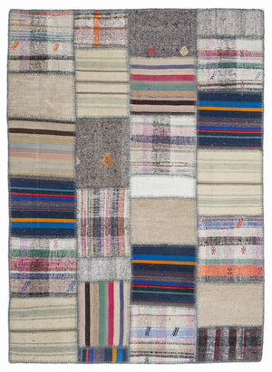 Striped Over Dyed Kilim Patchwork Unique Rug 5'3'' x 7'7'' ft 160 x 230 cm
