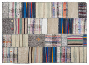 Striped Over Dyed Kilim Patchwork Unique Rug 5'3'' x 7'7'' ft 160 x 230 cm