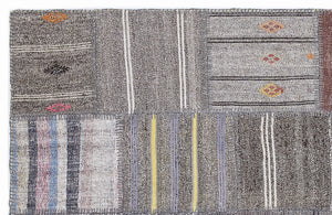 Striped Over Dyed Kilim Patchwork Unique Rug 5'3'' x 7'7'' ft 160 x 230 cm