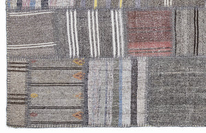 Striped Over Dyed Kilim Patchwork Unique Rug 5'3'' x 7'7'' ft 160 x 230 cm