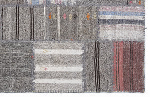 Striped Over Dyed Kilim Patchwork Unique Rug 5'3'' x 7'7'' ft 160 x 230 cm