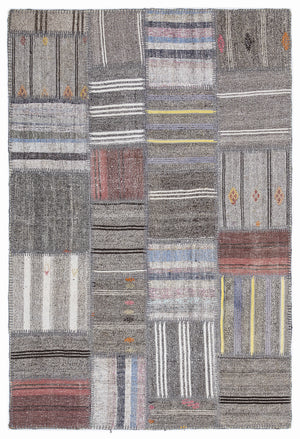 Striped Over Dyed Kilim Patchwork Unique Rug 5'3'' x 7'7'' ft 160 x 230 cm