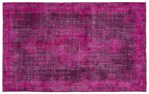Traditional Design Fuchsia Over Dyed Vintage Rug 5'8'' x 9'1'' ft 173 x 277 cm