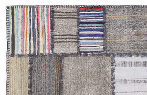 Striped Over Dyed Kilim Patchwork Unique Rug 5'3'' x 7'7'' ft 160 x 230 cm