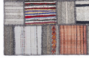 Striped Over Dyed Kilim Patchwork Unique Rug 5'3'' x 7'7'' ft 160 x 230 cm