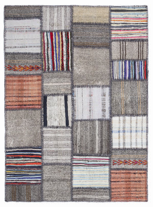 Striped Over Dyed Kilim Patchwork Unique Rug 5'3'' x 7'7'' ft 160 x 230 cm