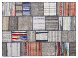 Striped Over Dyed Kilim Patchwork Unique Rug 5'3'' x 7'7'' ft 160 x 230 cm