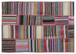 Striped Over Dyed Kilim Patchwork Unique Rug 5'3'' x 7'7'' ft 160 x 230 cm